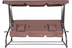 Hortan Dondolo Altalena XL 3 Posti Con Funzione Letto, Tetto Parasole Regolabile, Struttura In Acciaio E Tessuto Impermeabile, Per Arredo Giardino, Terrazzo e Balcone