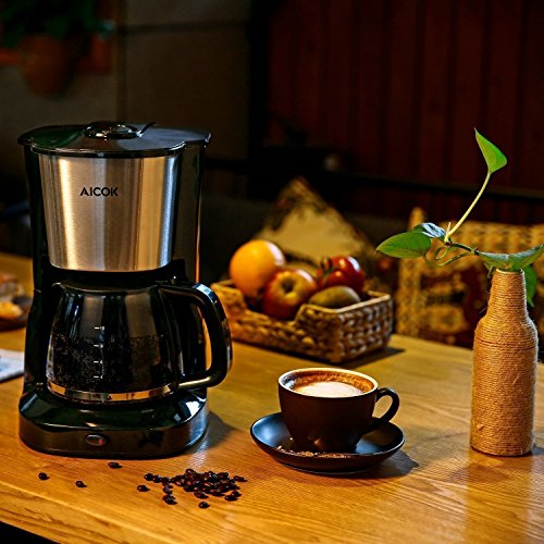 Aicok Filter Kaffeemaschine mit Thermoskanne Glaskanne und Warmhalteplatte, Elektrisch, 10 Tassen, 1,25L, 1000Watt, Schwarz, Schnell Kochen - 5