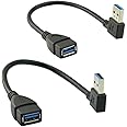 SuperSpeed USB 3.0 Male to Female Extension Data Cable Left and Right Angle 2PCS by Oxsubor(20CM,8IN)