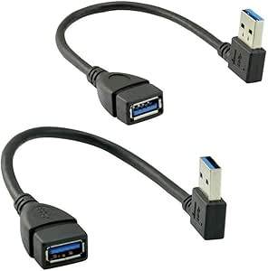 SuperSpeed USB 3.0 Male to Female Extension Data Cable Left and Right Angle 2PCS by Oxsubor(20CM,8IN)