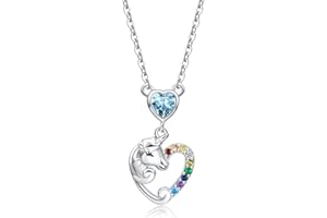 Qings Collana per Ragazze, Collane Unicorno per Bambina in Argento Sterling 925 Ciondolo a Cuore Pietra Portafortuna Regali Gioielli con Confezione Regalo di Compleanno Figlia Nipote Sorella