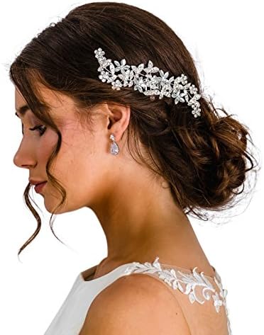 Large Hair Comb Hair Clip Slide Sparkle Crystal Silver Bride Bridal Wedding Silver Rose Gold (Isla silver)