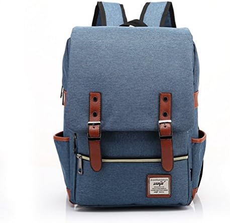 HAPPYTIMEBELT Double Zipper Canvas Waterproof School Backpack Student Book Bag(Light Blue)