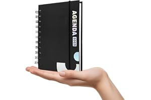 LEDDY LIVING Kalendarz dzienny na rok 2025 z pierścieniami, format 11 x 16 cm, idealny na randki i pracę - elegancka twarda okładka, funkcjonalny design, dziennik po włosku od stycznia do grudnia (CZARNY)