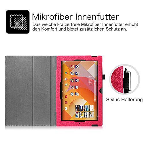 Fintie Medion Lifetab S10366 / S10333 / S10334 / S10345 / S10346 / S10365 / P10341 Hülle – Folio Kunstleder Schutzhülle Tasche Cover Case Etui mit Ständerfunktion und Stylus-Halterung für MEDION LIFETAB S10366 / S10333 / S10334 / S10345 / S10346 / S10365 / S10366 / P10341 (10,1 Zoll) Tablet-PC, Magenta - 2