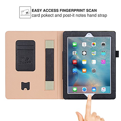 SAVFY iPad 2/3/4 Hülle Auto Sleep Wake up Funktion Business Serie Case Smart Cover mit Klettverschluss Handschlaufe, Kartensteckplätze schwarz - 2