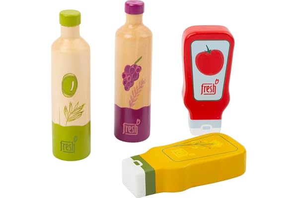 Small Foot Set de sauces et d'huile Fresh en Bois, Accessoires pour magasins et Cuisines d'enfants, à partir de 3 Ans, 11445, Kindergerecht
