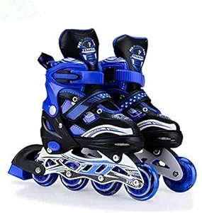 BHAGIRATHI MALL Designed Sparkle Adjustable Inline Skates with Front Light up PU Wheels Beginner Skates Fun Illuminating Roller Aluminum-Alloy Skates for All Boys and Girls (7 to 14 Years, Multicolor)