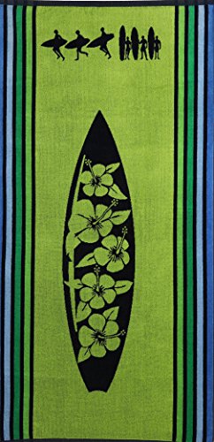 Betz Badetuch XXL Strandtuch Strandlaken Duschtuch 100% Baumwolle Größe 75×150 cm Motiv Surfbrett grün - 2