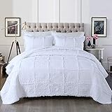 WDXN Couvre Lit Matelassé 230 * 250Cm Double Taille avec 2 Taies d'oreiller-Couvre Lit Blanc Motif De Broderie en Relief Dessus de Lit Couvre Lit Boutis,230 * 250cm