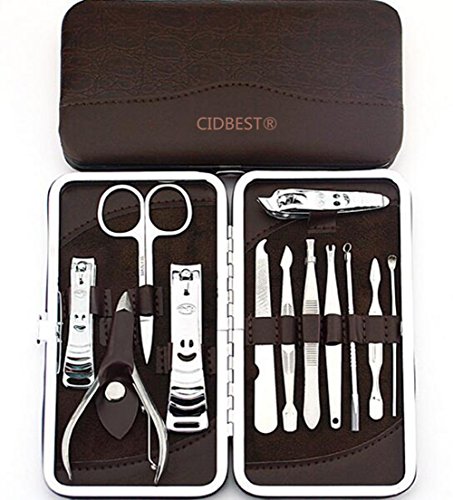 Pediküreset, Maniküre Set, Nagelpflege Set 12-teiliges Maniküre-Pediküre Reise Set ,CIDBEST® Edelstahl Nail-Clippers Reiniger Häutchen Grooming Kit, Marken-Qualität Beauty Maniküre Nagel Werkzeug-Sets Nagelschere Nagelknipser Pediküre-Set Tool Kit mit Ledertasche - 5