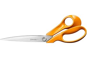 Fiskars Tijeras de sastre Classic, Para Diestros, Longitud total: 27,5 cm, Tornillo Torx mejorado y mango más ergonómico, Acero/Plástico, Naranja, 1075056