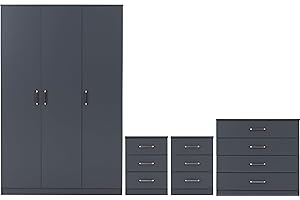 Seconique Dakota 3 Door Wardrobe Bedroom Set in Dark Grey