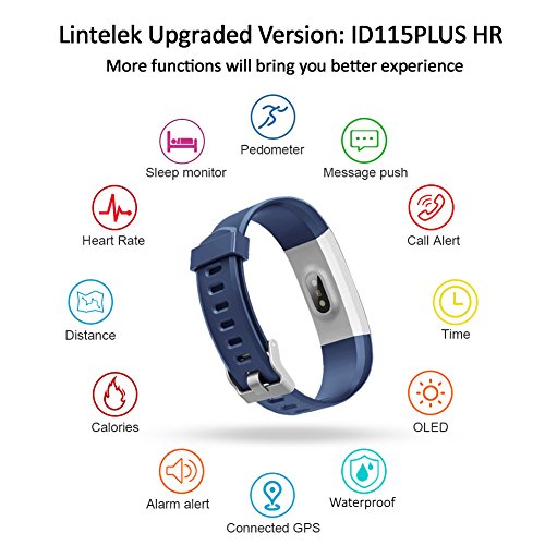 Lintelek Pulsera Deportiva Inteligente, GPS para Running, Modo de Multi-Deporte, Monitor de Ritmo cardíaco, sueño, Notificación de SMS, Impermeable IP67 para iOS y Android, Azul