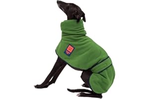 Ginger Ted Warm Fleece Greyhound Whippet Lurcher Dog Jumper size 22"/56cm Green - for sighthounds & narrow build dogs, windproof polarfleece, long neck sweater coat style