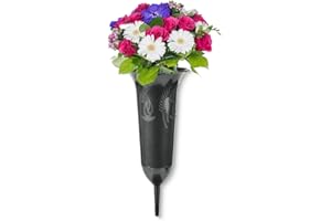 MATCHES21 HOME & HOBBY matches21 Grave Vase for Inserting - Cemetery Vase Made of Poly Weatherproof in Grey - Plug-In Vase for Cemetery Decoration 31 cm