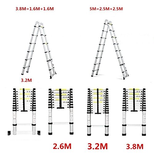 FIXKIT 3.8M Escalera Telescópica de Aluminio Portátil Multiuso (12.5FT, Extensible, Plegable)