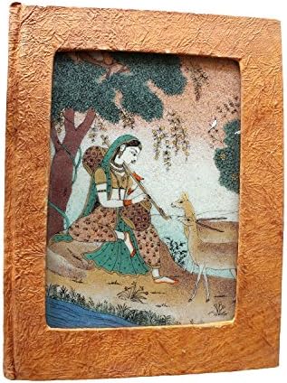 Splendid Indian Traditional Miniature Gemstone Painting on Glass Handmade Recycled Paper Address Book (Diary)
