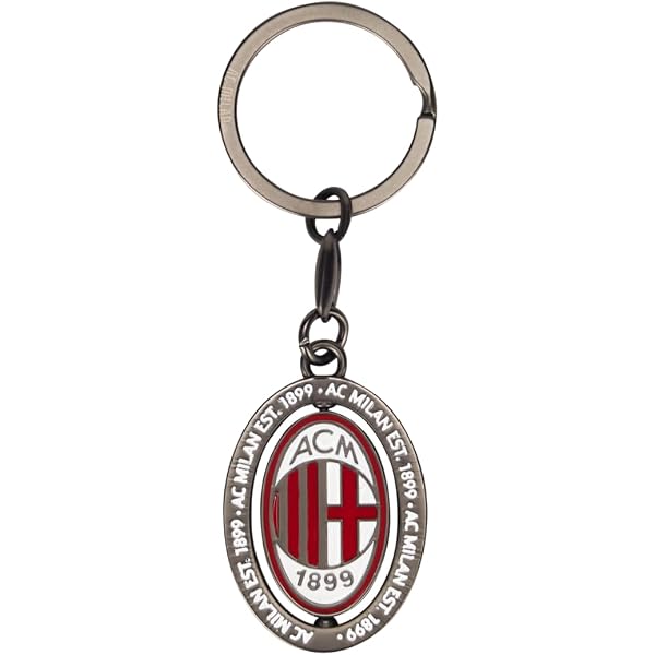 Portachiavi In Pelle Rotondo Ufficiale AC Milan - Logo Stampato A Caldo Con Moschettone E Due Anelli - 143182
