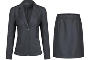 YFFUSHI Femmes Tailleur 2 Pièces Jupes Blazer Travail Bureau Costume Veste Formelle Couleur Unie Affaires Ensemble