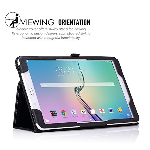 MoKo Tab E 9.6 Hülle – Kunstleder Ständer Schutzhülle Smart Cover mit Stift-Schleife für Samsung Galaxy Tab E 9,6 Zoll (Wifi/4G LTE Version) 2015 Tablet-PC, Schwarz - 6