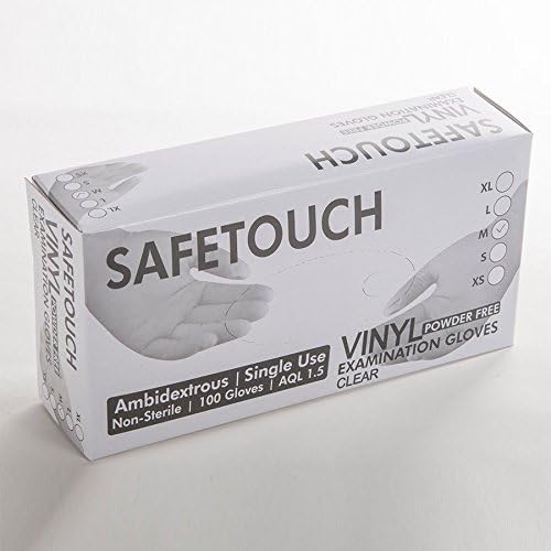 1000 x SafeTouch Vinyl Powder-Free Clear Examination Gloves (10 x Boxes of 100) (M - Medium)