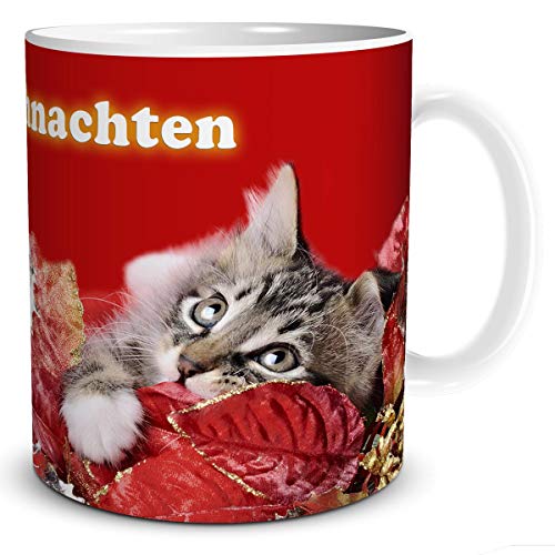 TRIOSK Tasse Katze Frohe Weihnachten mit Katzenmotiv und lustigem Weihnachtsmotiv Spruch