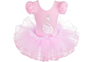 Lito Angels Swan baletowa sukienka tutu, dla dzieci, dziewcząt, strój do tańca baleriny, trykot ze spódnicą, różowa odzież taneczna z krótkim bufiastym rękawem