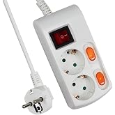Multiple Base Power Strip 2 Sockets with Single Switch 1.5 Metres. (2 Sockets)