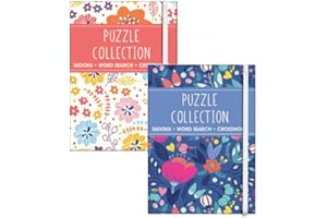 Sixstore A6 Pocket Travel Size 3 in 1 Sudoku, Word Search, Crossword Puzzle Set of 2 Book, Size 15 x 10.5cm with Elastic Band, 2 Books Supply