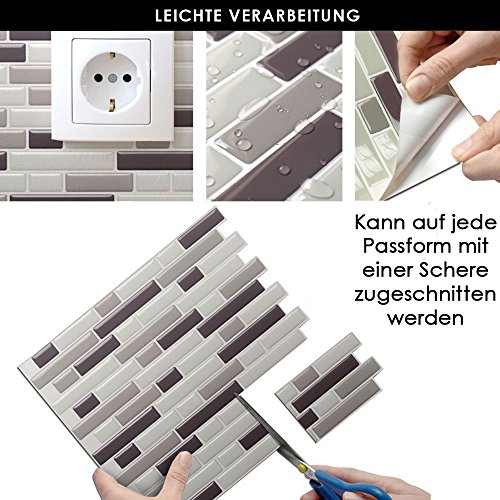 4er Set 28,6 x 25,3 cm Grandora Mosaik 3D Fliesenaufkleber W5203 selbstklebend Küche Bad Wandaufkleber Fliesendekor Folie verschiedene Grautöne - 3