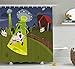 Produktbild GAOFENFFR Cartoon Duschvorhang Bauernhof Lager Gras Zäune Kuh Alien Abduktion lustige Comics Bild Artwork Print Stoff Badezimmer Dekor Set mitbraun grün