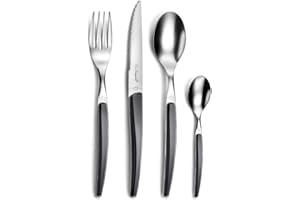 LOU LAGUIOLE - Ménagère 24 couverts de table pour 6 personnes - Montana - Acier inoxydable 18/0, Finition Brillante - Noir