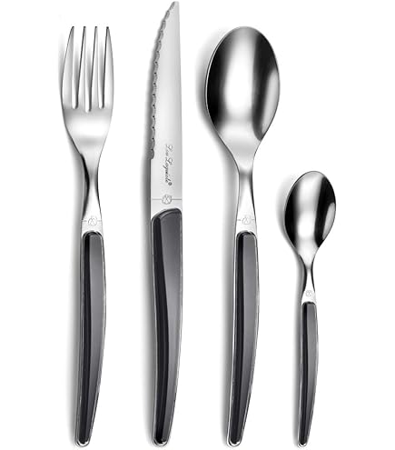 Ménagère 24 Pièces – Set De Couverts 4 Personnes – Manches Bleus Translucides