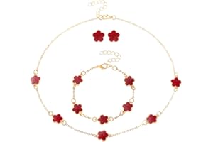 OYZOQ Pulsera trebol 4 hojas juegos de joyas para mujer, juego de joyas de esmalte de trébol de la suerte (A)