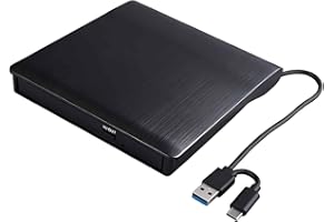 Kryolithm Lecteur CD/DVD Externe USB 3.0 et Type-C, Lecteur de disquettes Externe pour PC/Ordinateur Portable, Lecteur DVD Compatible Windows 98/11/10/8/7/XP/Vista et Mac OS 8.6, Noir