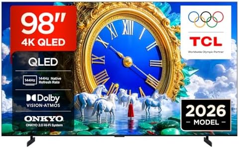 TCL 98A400 98” QLED, 4K HDR, Pannello HVA, Google TV, Dolby Vision & Atmos, Onkyo 2.0, 144Hz, AirPlay 2, Design piatto e sottile