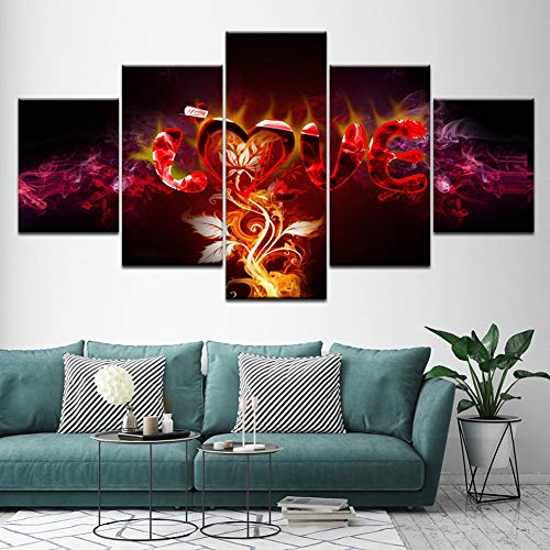 EXQART 5 Toiles Art déco Art Toile Lettres Amour Abstrait Fleur Peinture HD Impressions Affiche Romantique Salon Décor Décoration Chambre Salon Cadeau de Nouvel an