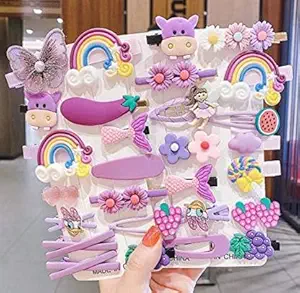 Bajirao enterprises 14 Pcs Multi Unicorn Ice Cream Hair Clips Set Baby Hairpin For Kids Girls Toddler Barrettes Hair Accessories (PURPLE) Hair Clip (Purple)
