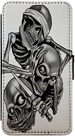 See no Evil - Hear no Evil - Speak no Evil Skulls Goth Leather Flip Phone Case Cover - Wallet - For iPhone &amp; Samsung's (Samsung Galaxy S8)