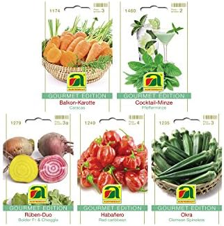 5 varieties | Vegetable seeds Assortment | Gourmet Edition | Set for Balcony Carrot Okra Habanero Beet Duo Cocktail Mint | for cultivation in garden-bed and balcony