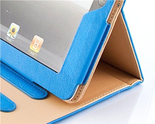 iPad 4 Hülle – JAMMYLIZARD Ledertasche Smart Cover mit Standfunktion (mit Retina) für iPad 4. 3 & 2, BLAU & HONIG - 4