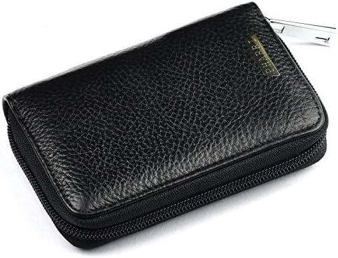 PHARRI Leather Credit Card Case Holder Wallet Zipper Small Purse Organizer for Women Men (Black)