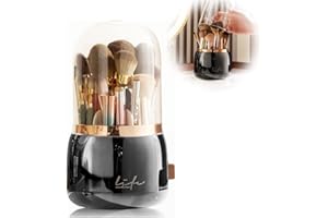 LOMUG Organizer na Pędzle do Makijażu, Obracany o 360°, Organizer na Kosmetyki z Pokrywką, Przechowywanie Pędzli, Szminki, Etui, Uchwyt na Toaletkę, Sypialnię