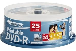 Memorex 854115-25 Dvd-r 16x Printable 25pk Cakebox