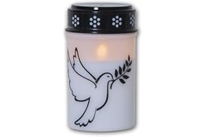 STAR TRADING Lampe funéraire LED "colombe", hauteur 12cm, pile et minuterie, scintillante, blanc chaud, pour usage intérieur et extérieur