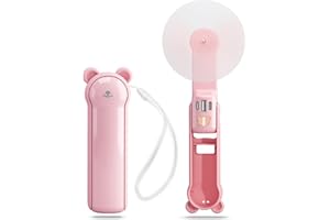 LYMYBETY Portable Handheld Fan, USB Rechargeable Mini Hand Held Travel Fans, Folding Pocket Fan with 3 Speeds, 24 Working Hours, Small Personal Desk Fan With Flashlight for Home Travel Outdoor Use (Pink)