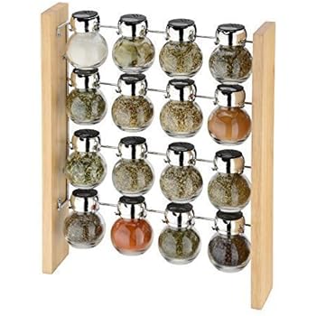 OLEIO Gewürzset mit Regale, 16 verschiedene Gewürzen und mit Holzregale