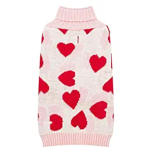 kyeese Valentine's Day Dog Sweaters for Small Dogs Heart Pattern Dog Turtleneck Knitwear Dog Coat with Leash Hole