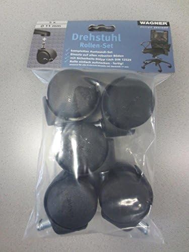 WAGNER swivel chair castors/office chair castors - 5pcs. set - HARD - diameter Ø 50 mm, interval braked, pin 11 x 20 mm,load capacity 50 kg/castor - 02500161